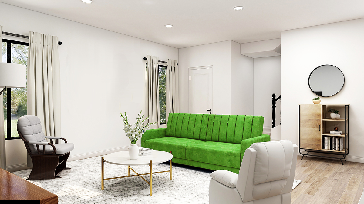 鮮やかなグリーンのソファ