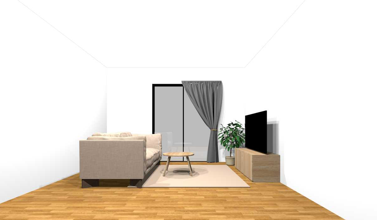 中間の色合い(ベージュ系)+淡い色合いの家具