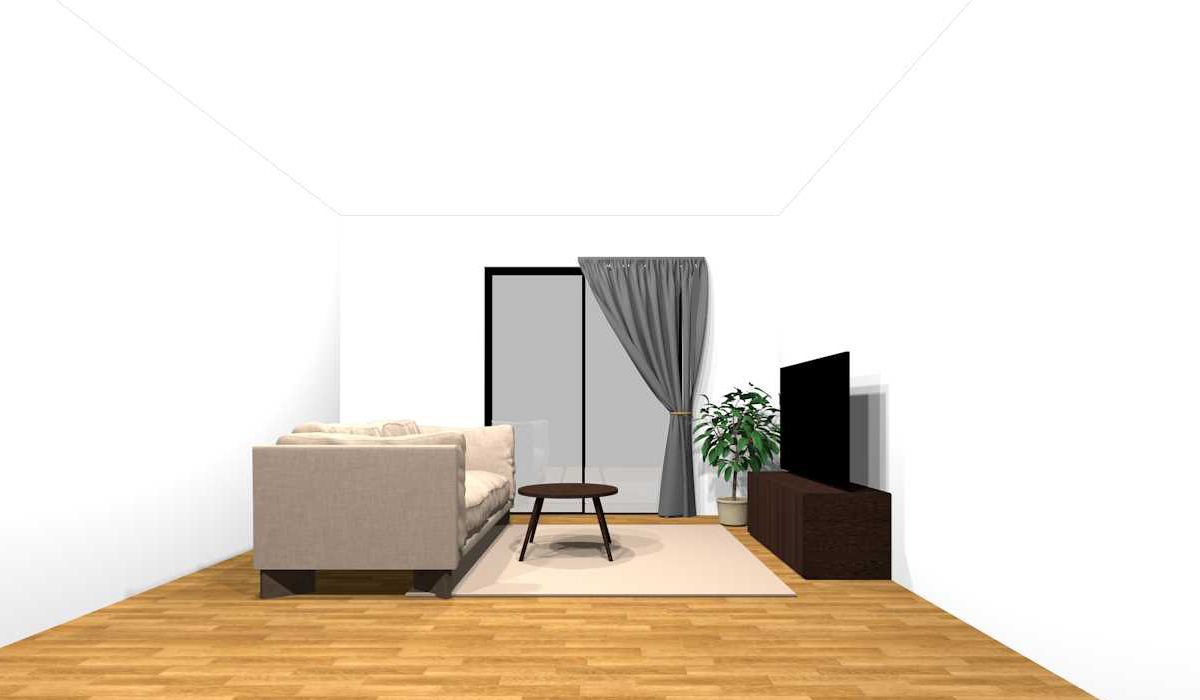 中間の色合い(ベージュ系)+濃い色合いの家具