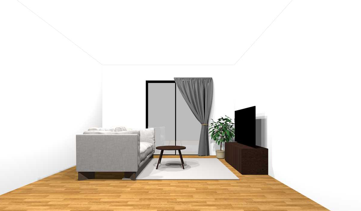 中間の色合い(グレー系)+濃い色合いの家具