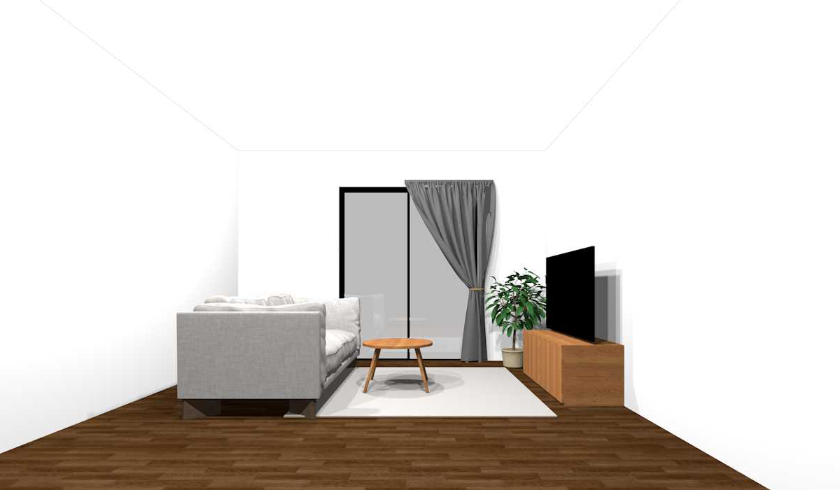 濃い色合い(グレー系)+中間の色合いの家具