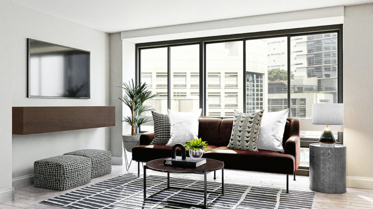 白っぽい床×濃い茶色の家具
